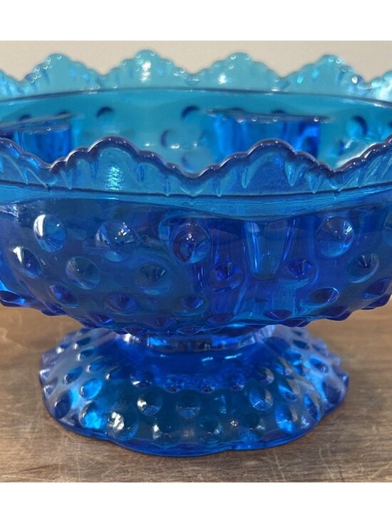 Vintage FENTON Colonial Blue Hobnail Glass Six-Candle Holder  Fenton Art Glass 6 Candle Footed Pedestal Bowl Hobnail Colonial Blue 3.5\